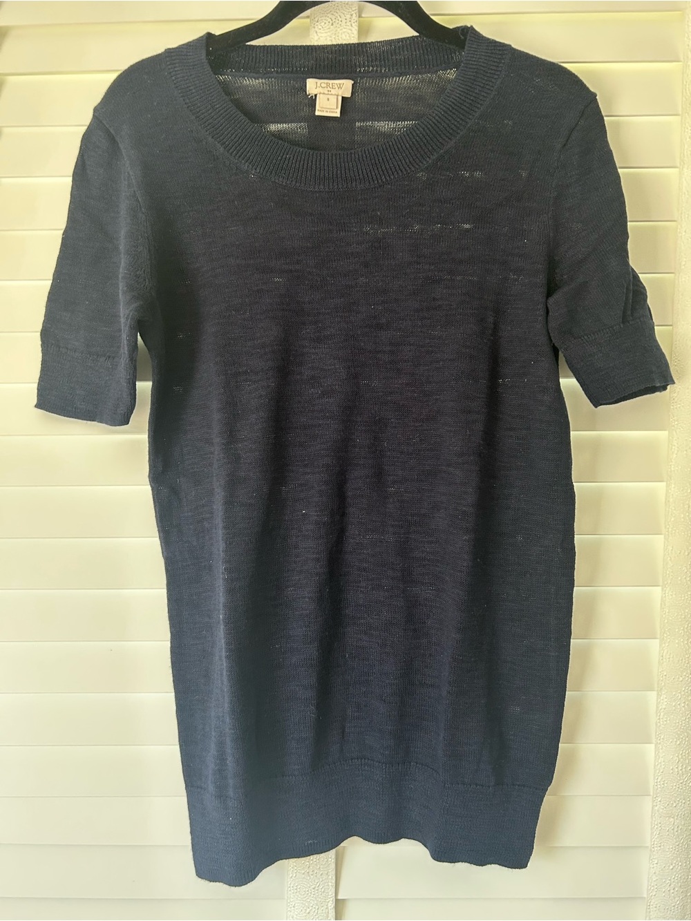 J Crew Short Sleeve Sweater Knit Top Navy Blue Small